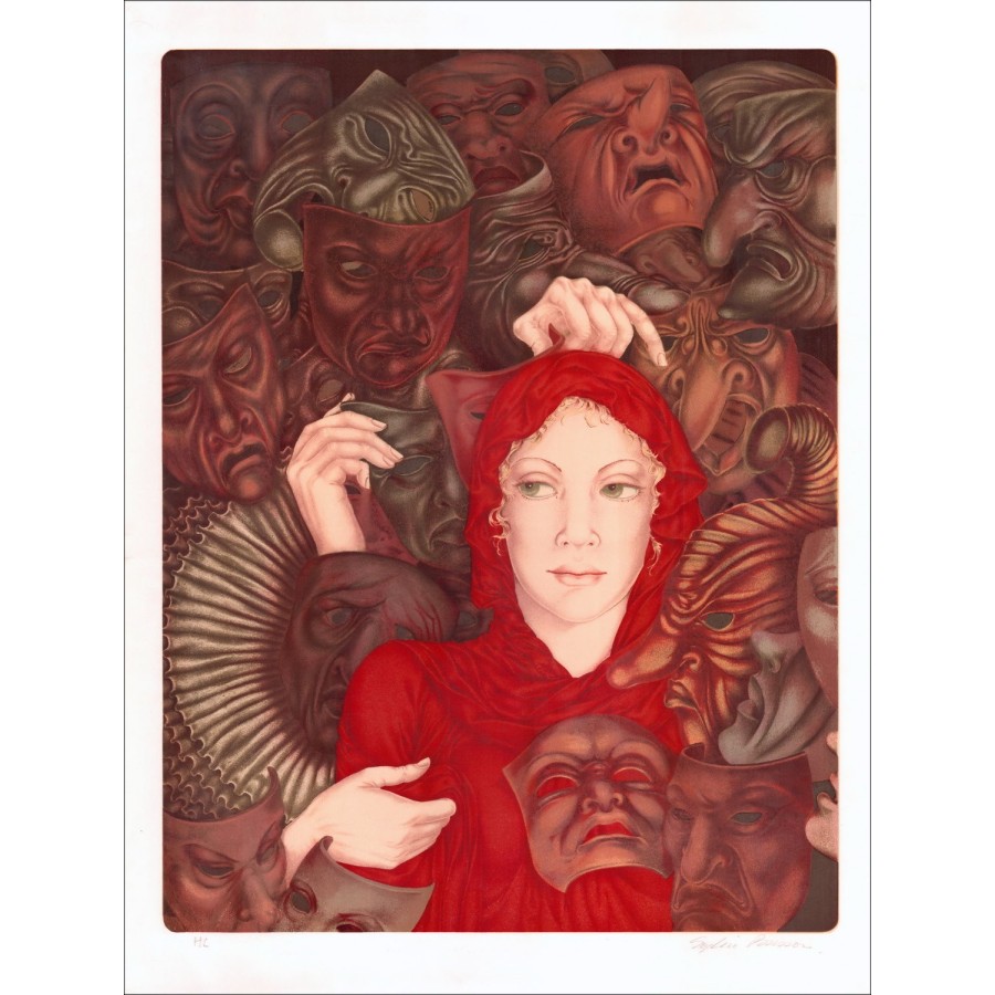 Sophie BUSSON - Lithographie Originale " Les masques" - 75x56cm signée au crayon