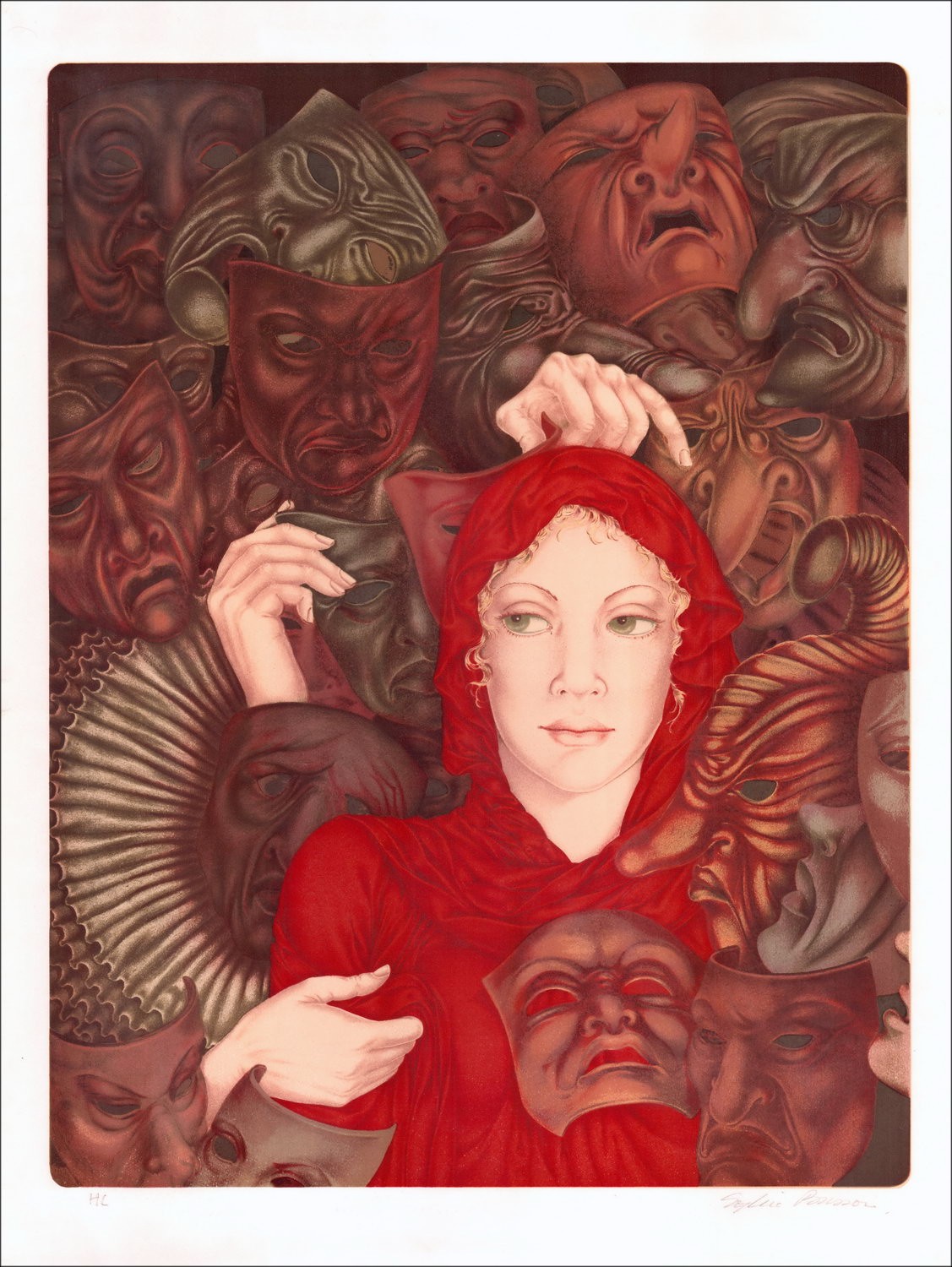 Sophie BUSSON - Lith Origin Original "Les masques" - 75x56cm getekend met potlood