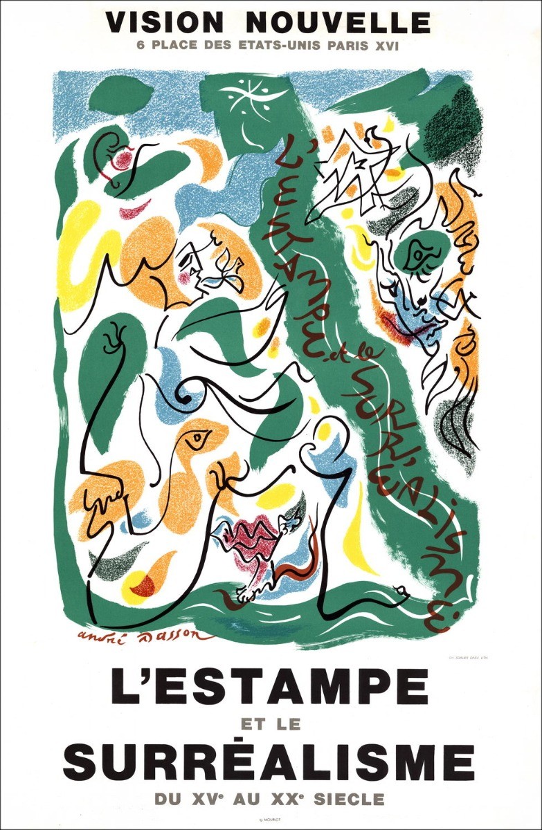 André MASSON - Lithograph "Exhibition Galerie vision nouvelle, Paris" 77x51cm - 1973