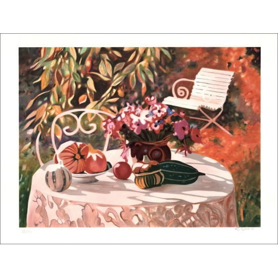 BLOUIN Georges - Original-Lithographie "Herbsttisch" unterzeichnet und nummeriert in Bleistift