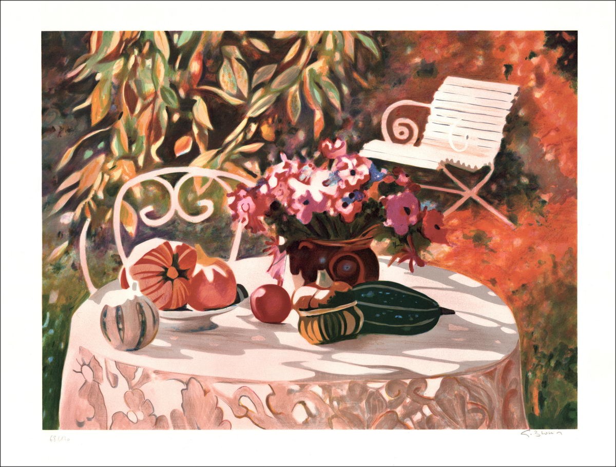 BLOUIN Georges - Original-Lithographie "Herbsttisch" unterzeichnet und nummeriert in Bleistift