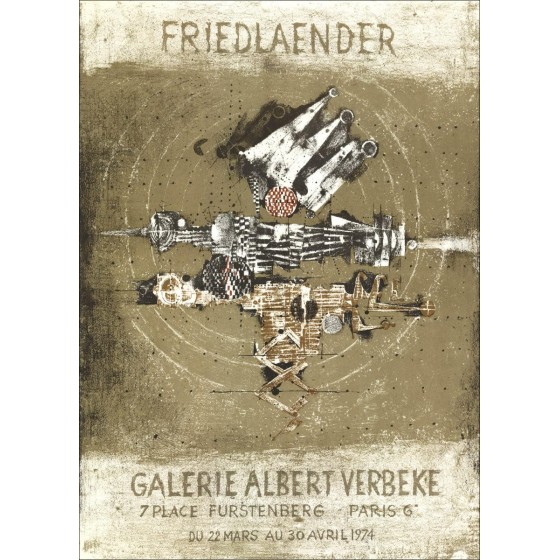 Johnny Friedlaender - Litografia "Esposizione Albert Verbeke Gallery, Parigi" 75x54cm - 1974