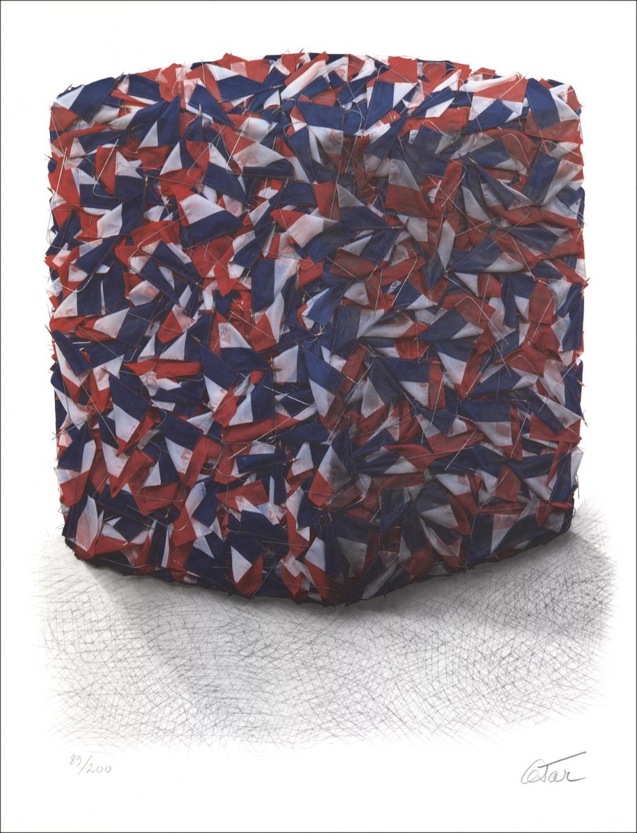 Cesare (Baldaccini) - Litografia originale "Ritratto della compressione della bandiera francese" 76x58cm - 1989