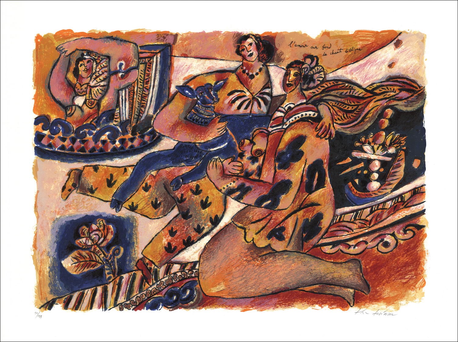Purchase Lithograph by Théo TOBIASSE Love against a biblical chant background