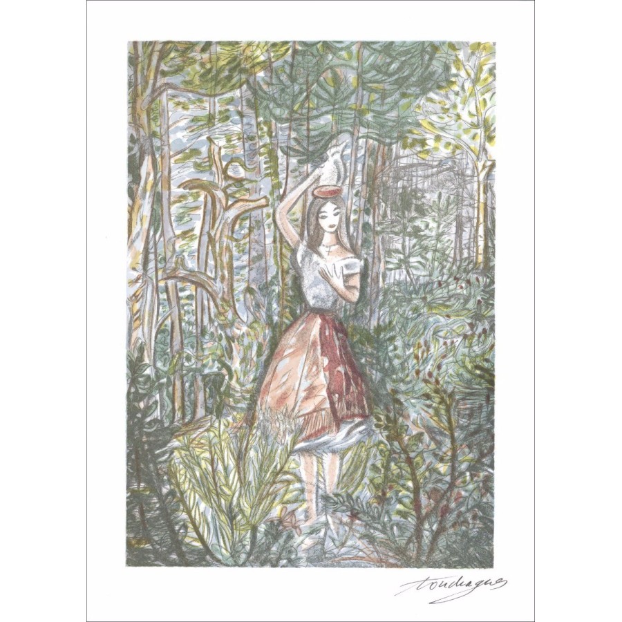 Louis Touchagues - Litografía original "La lechería y la olla de leche 38x28cm - 1961