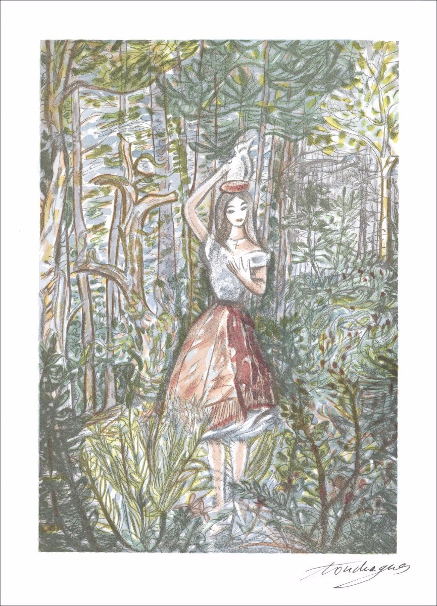 Louis Touchage - Original-Lithographie "La Dairy und Milchtopf 38x28cm - 1961