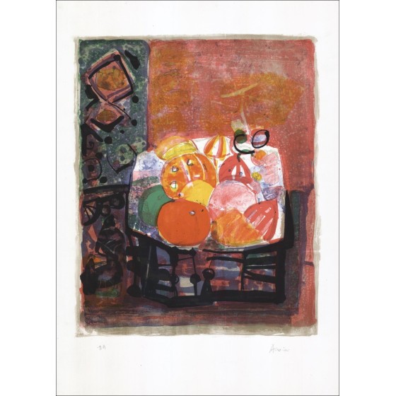 Paul Aïzpiri - Stillleben mit Früchten - Original-Lithographie 76x55cm