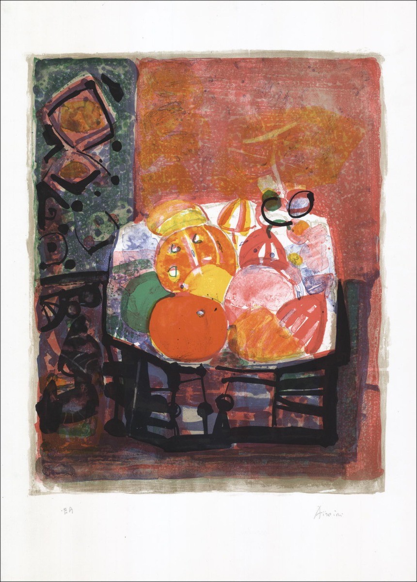 Paul Aïzpiri - Bodegón con frutas - Litografía original 76x55cm