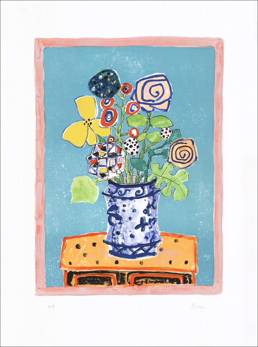 Paul Aïzpiri - Litografía original "El ramo de flores" 76x55cm