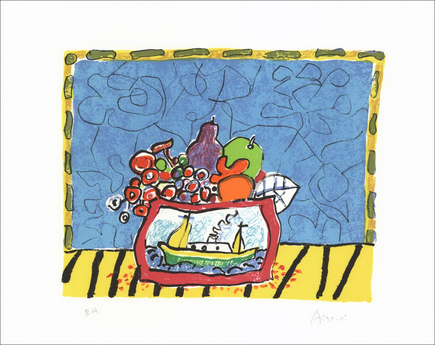 Paul AÏZPIRI - Lithographie Originale "Nature morte aux fruits"  27x34cm