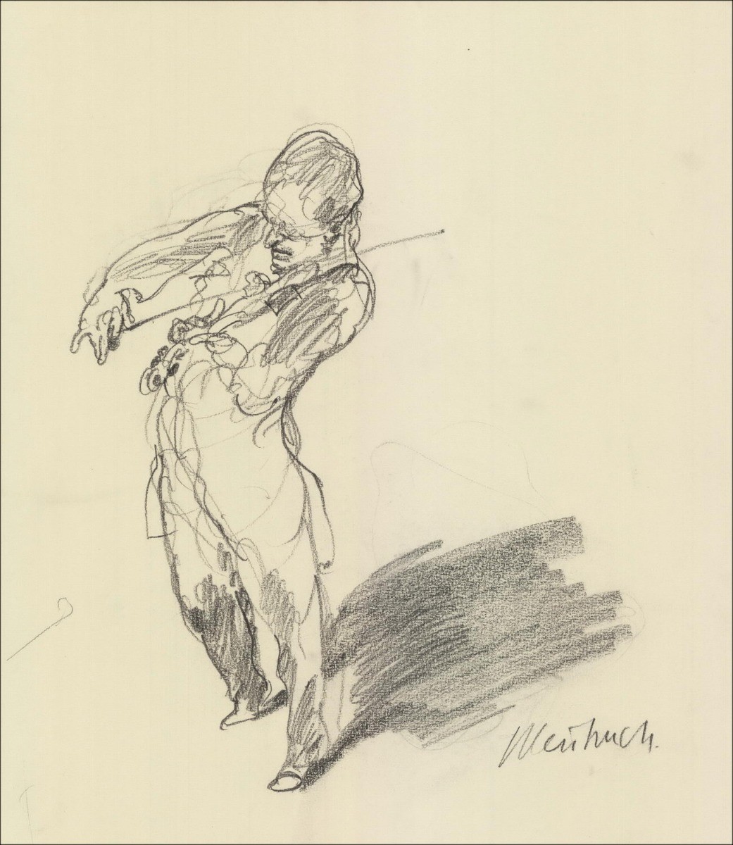 "Le Violoniste" - Claude Weisbuch, Dessin Signé