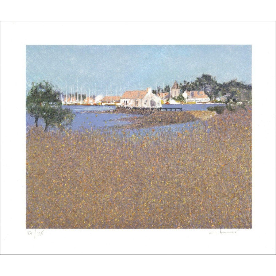 André Bourrier - Litografia originale "Il porto di arrivo di Noirmoutier"