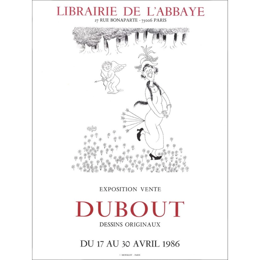 Albert DUBOUT - Lithographie "Exposition, Librairie de l'Abbaye, Paris" 55x43cm - 1986
