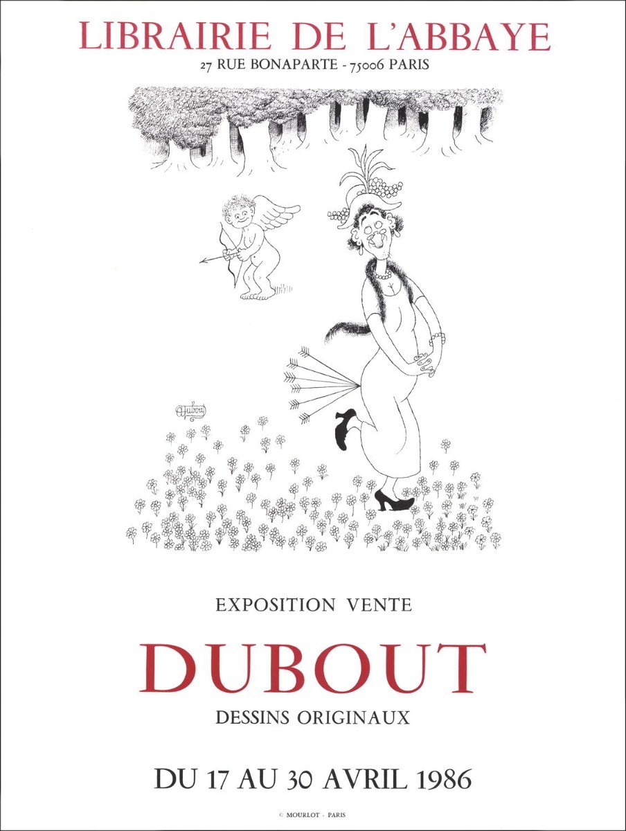 Albert Dubout - Litografia "Mostra, libreria di Abbey, Parigi" 55x43cm - 1986
