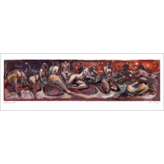 Avinoam KOSOVSKY - Original lithograph "Nude Figures" signed in pencil by the artist