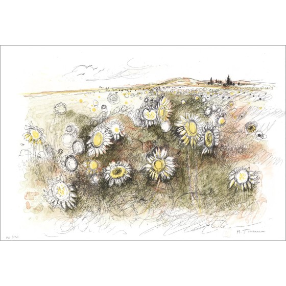 Michel Joyenne - Original-Lithographie "Das Sonnenblumenfeld" 38x56cm