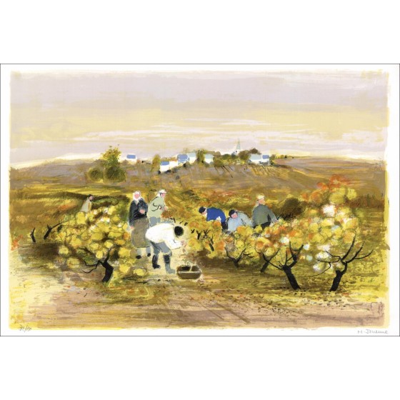 MICHEL JOUENNE - ORIGINELE LITHOGRAFIE "PICKing in de wijngaarden" 38x56cm