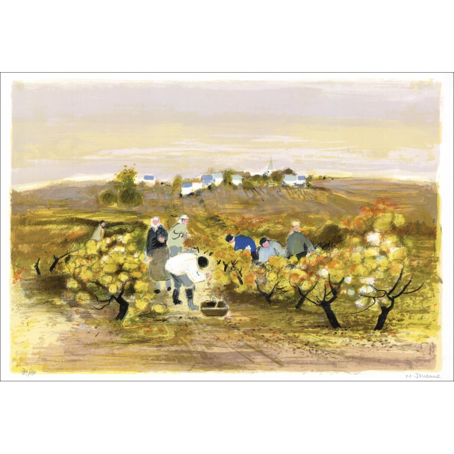 MICHEL JOUENNE - ORIGINELE LITHOGRAFIE "PICKing in de wijngaarden" 38x56cm