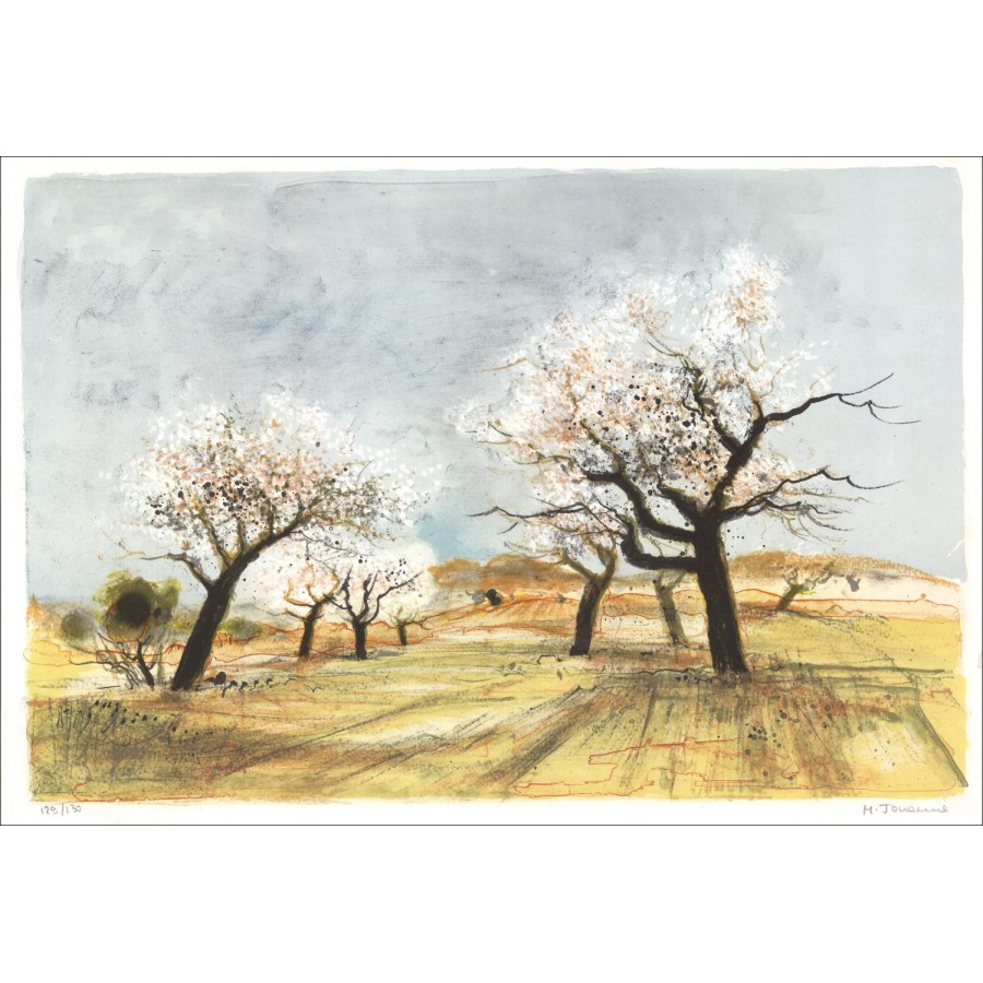 Michel Jouenne - Litografía original "Les Almandiers in Flower" 38x56cm