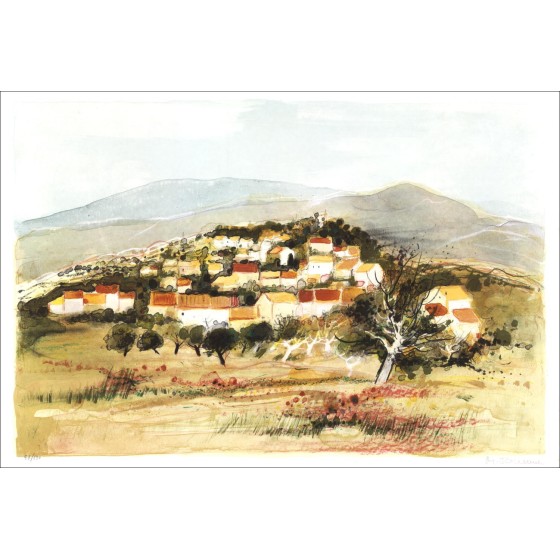 Michel Jouenne - Litografia originale "Il villaggio della Provence" 38x56cm