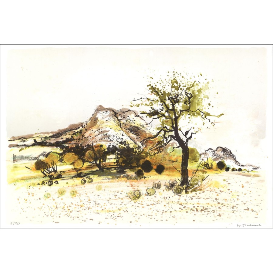 Michel Jouenne - Litografia originale "The Almonde ai piedi delle Alpilles" 38x56cm