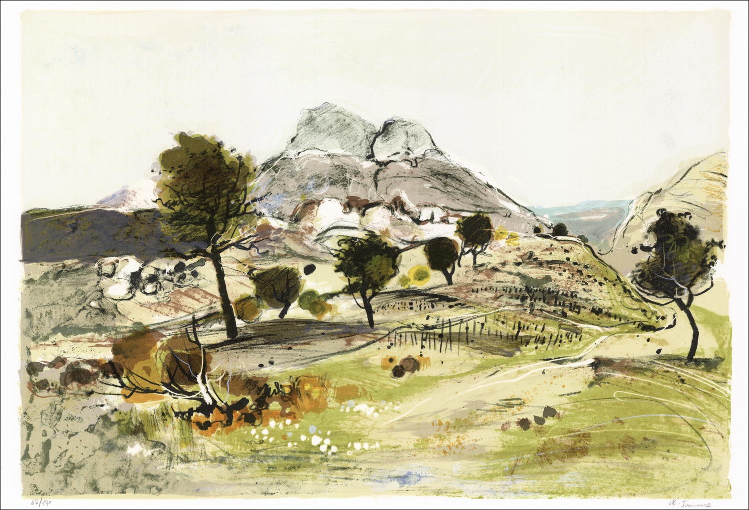 Michel JOUENNE  - Lithographie originale "Paysage des Alpilles" 38x56cm