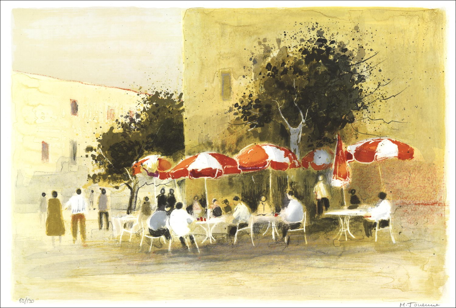 Michel JOUENNE  - Lithographie originale "Les parasols" 38x56cm