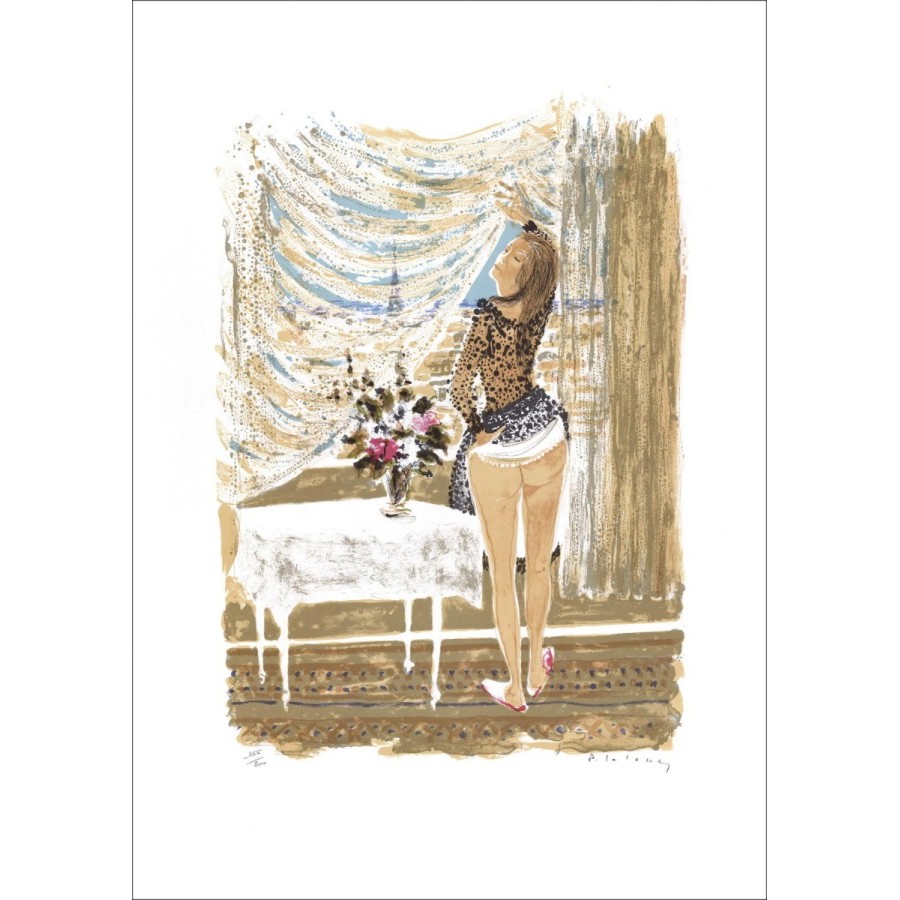 Pierre Lelong - Originele Lithosche "Vrouw in de Eiffeltoren" 75x52cm