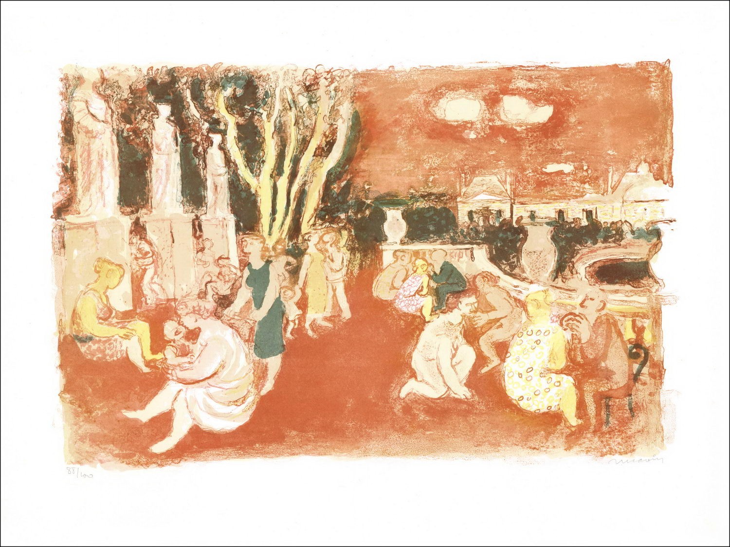 Maurice Savin - Original-Lithographie "Luxemburger Gärten" 50x65cm