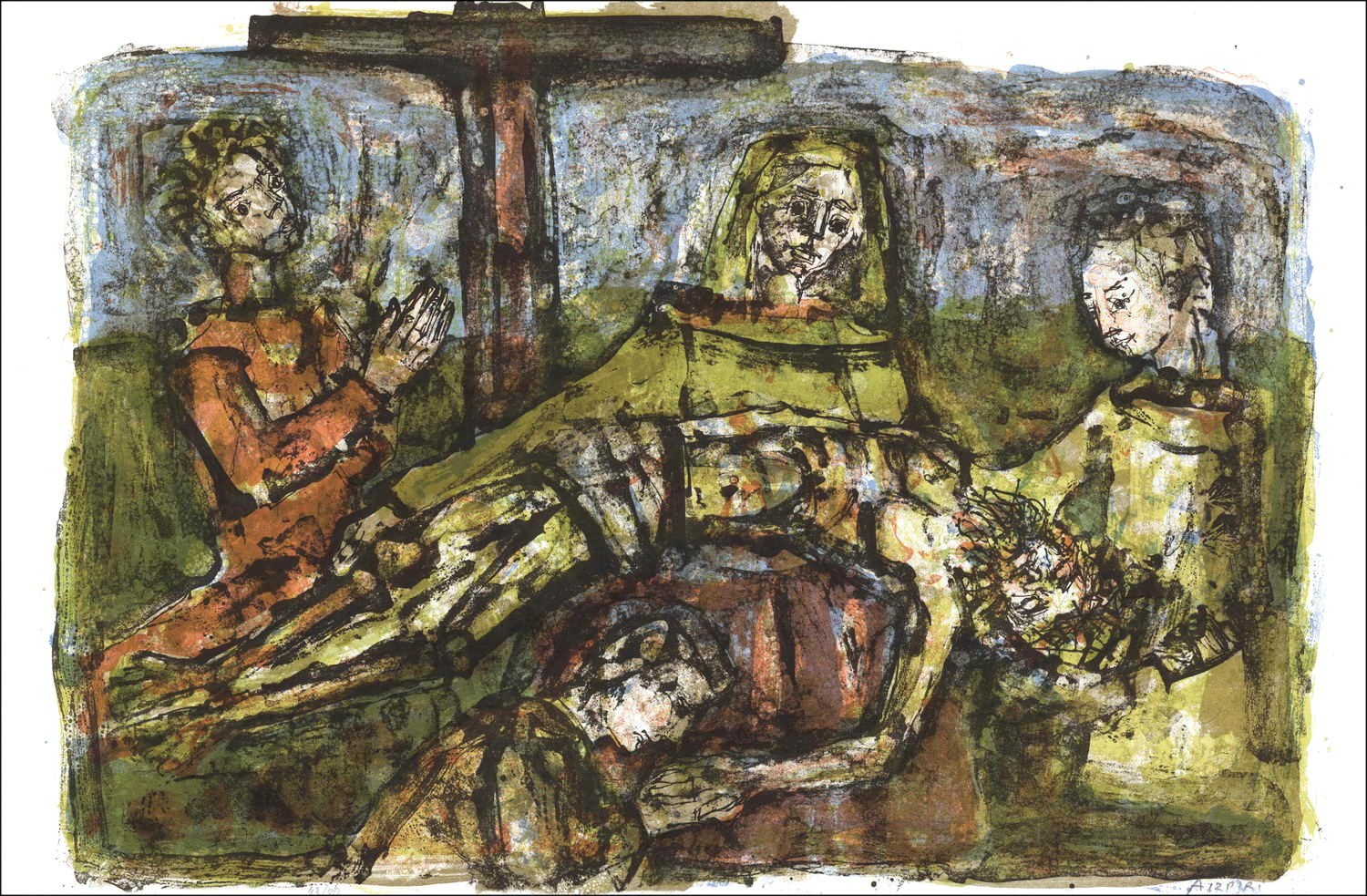Paul Aïzpiri - Originele litho "Jezus, de dwarsafdaling" 36x55cm