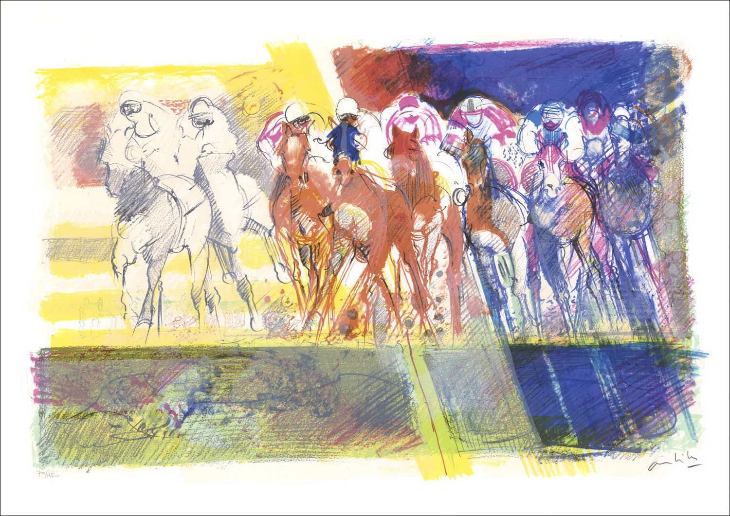 Original Lithographie kaufen AMBILLE Paul Das Pferderennen