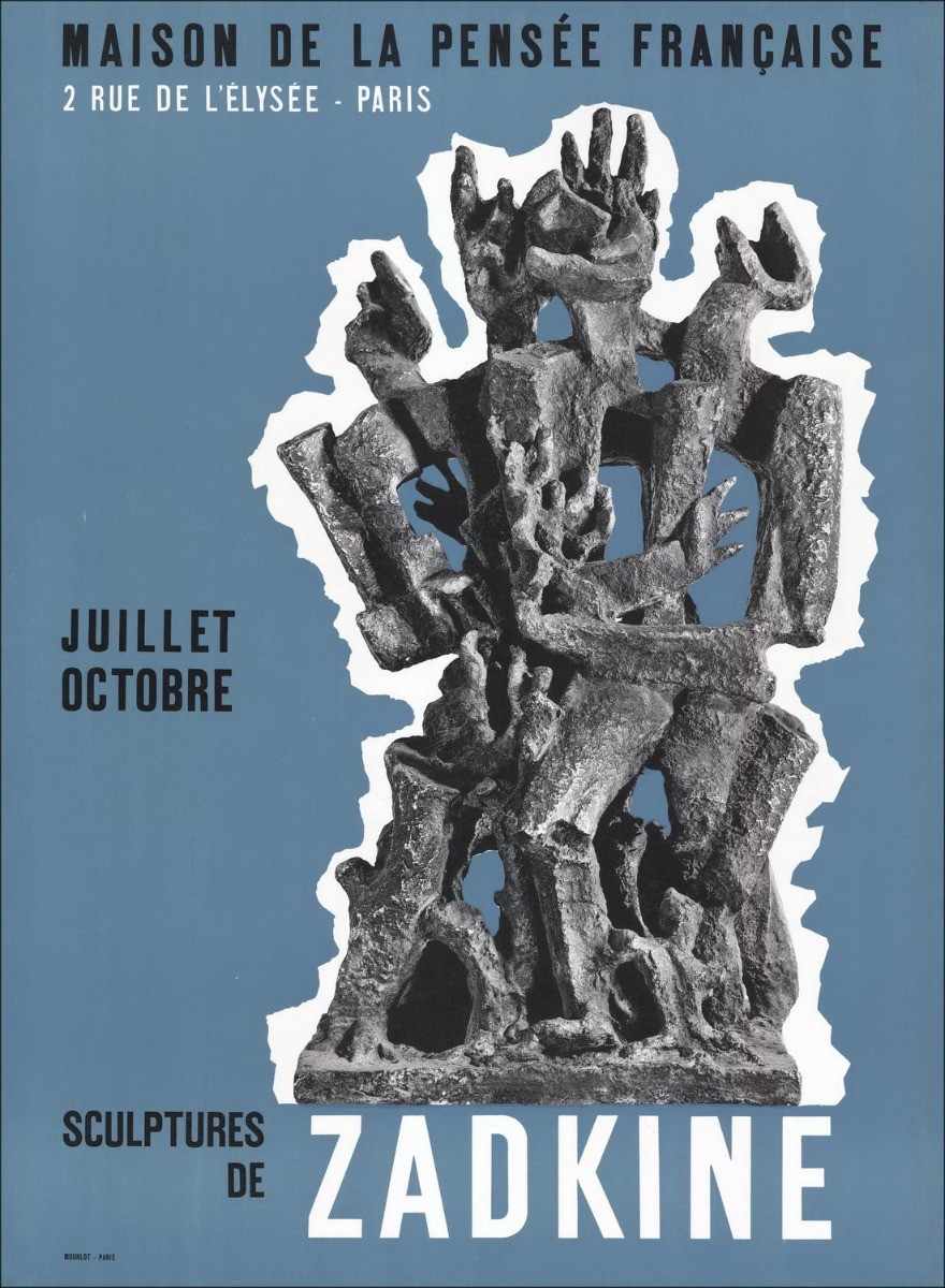 Ossip Zadkin - Litografia "Esposizione Casa del pensiero francese, Parigi" 64x47cm - 1965