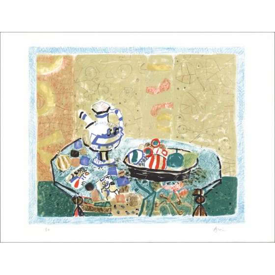 Paul Aïzpiri - Original-Lithographie "Stillleben" 50x65cm