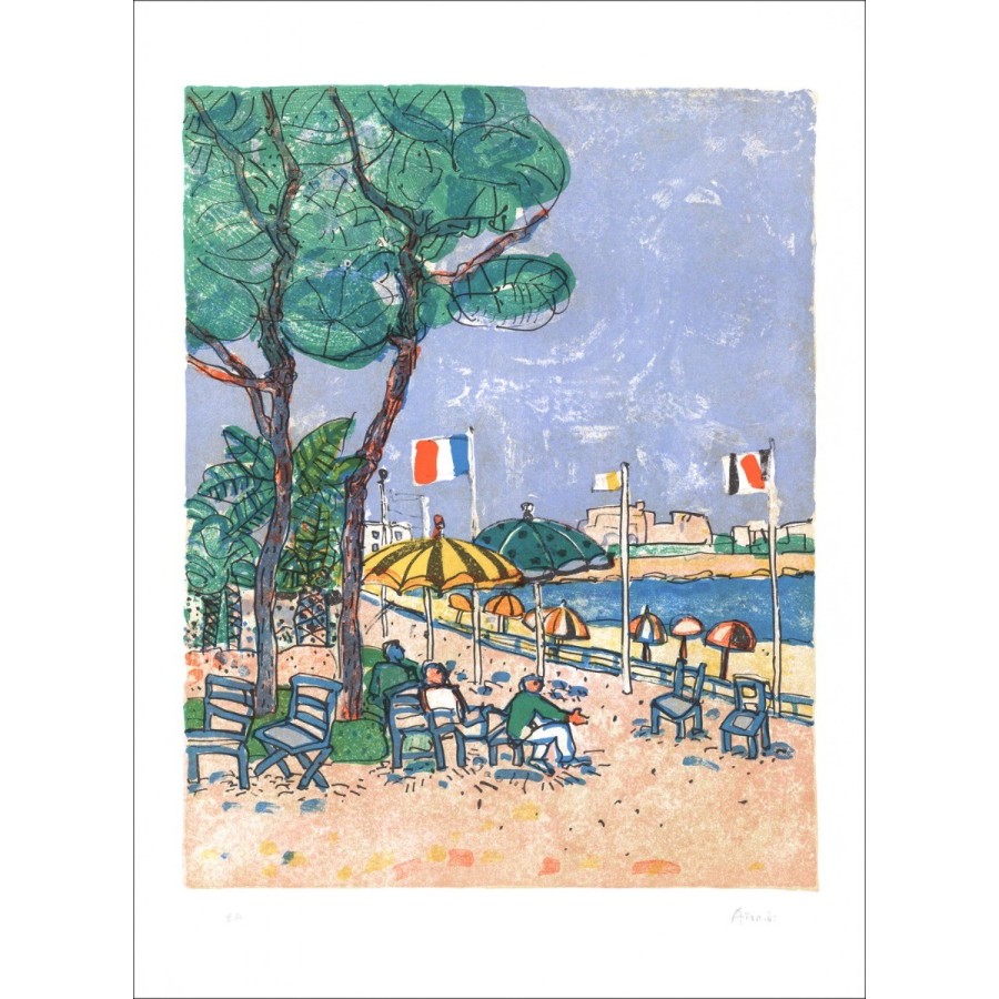 Paul Aïzpiri - Originele Litho "Seaside Terrace" 76x55cm
