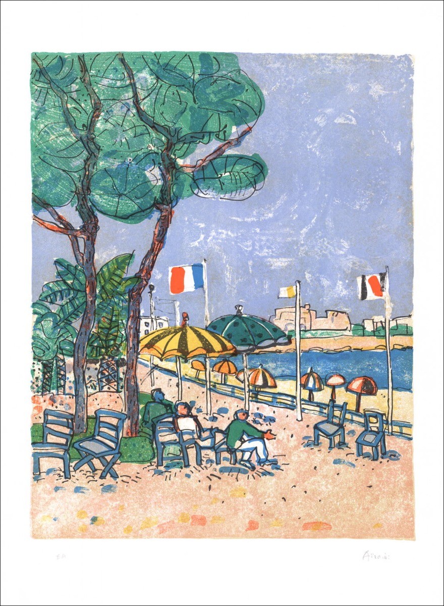 Paul Aïzpiri - Original-Lithographie "Küstenterrasse" 76x55cm