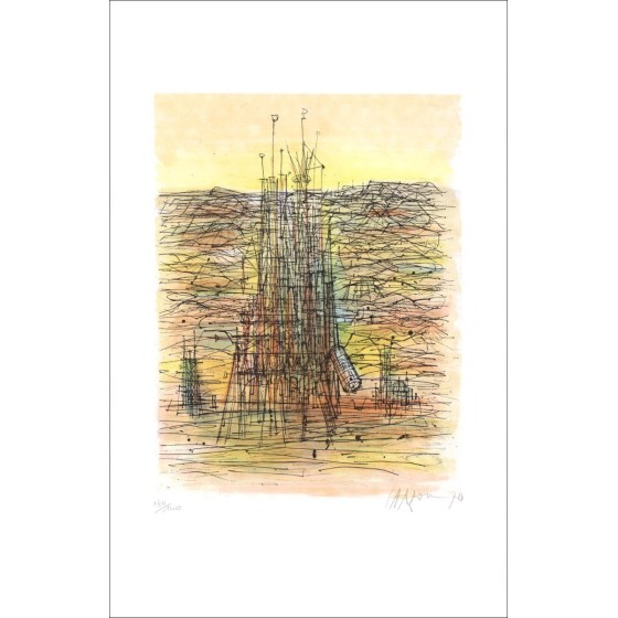 Acquistare Litografia originale Jean Carzou della Terra Alla Luna 03 - 1970
