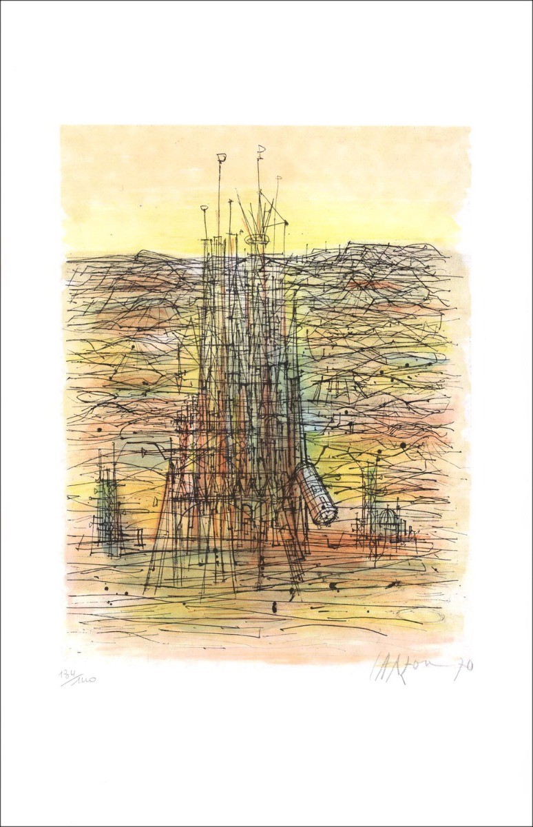 Aankoop originele lithografie Jean Carzou van de aarde op de maan 03 - 1970