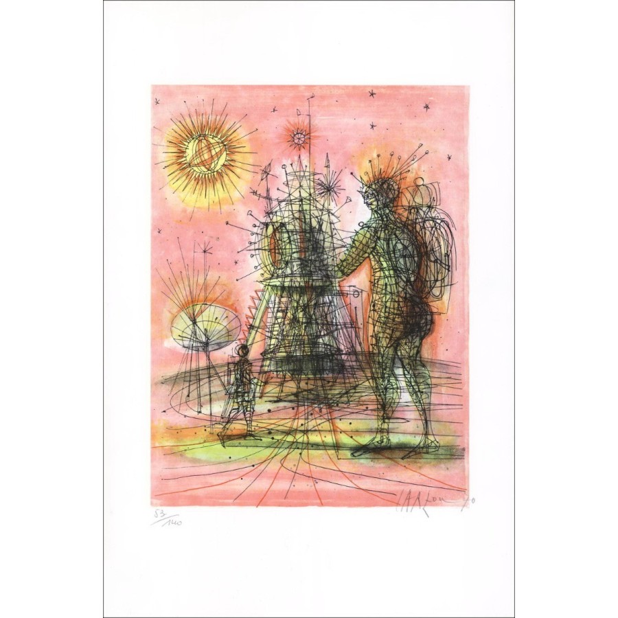 Kaufen Sie Jean Carzou Original Lithographie der Erde am Mond 07 - 1970