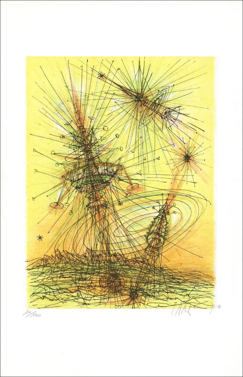 Jean Carzou Kaufen Original-Lithographie der Erde am Mond 04 - 1970