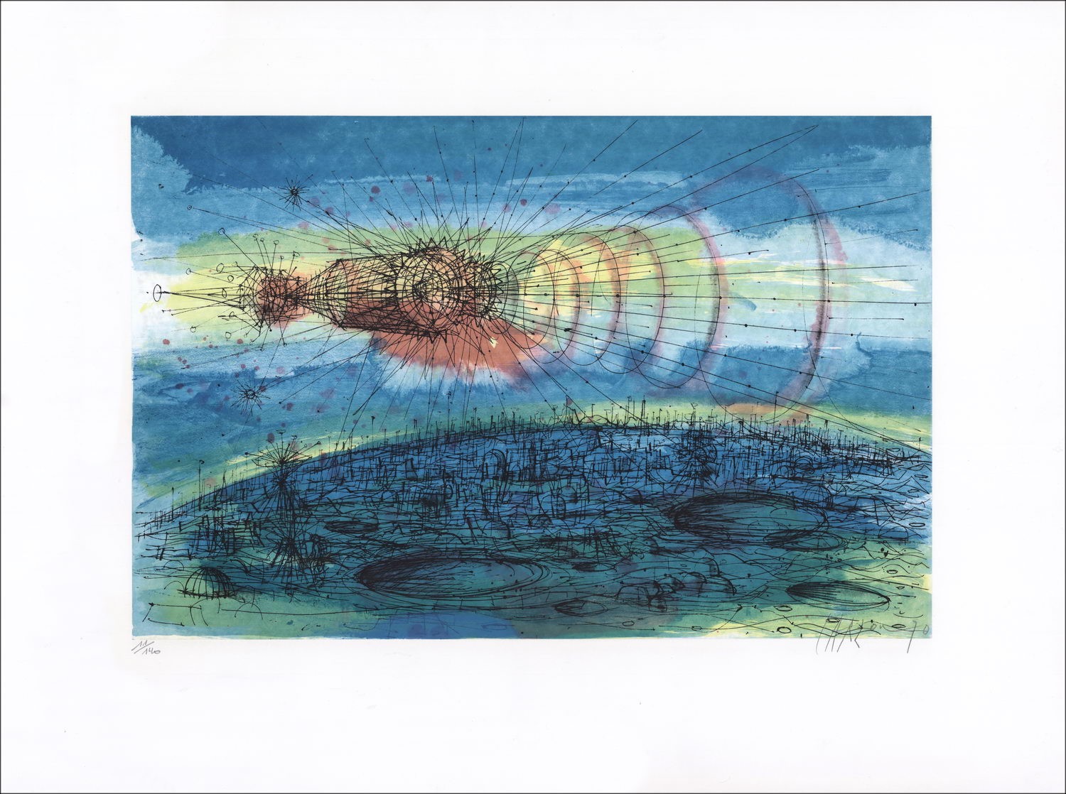 Acquista dalla Terra alla luna 11 Jean Carzou Litografia originale del 1970
