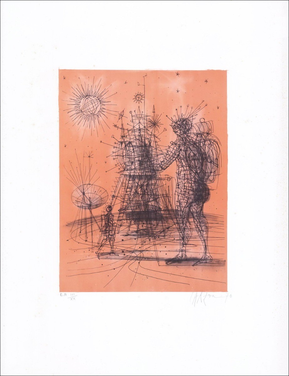 Acquista Litografia originale Jean Carzou della Terra sulla luna 12 64x50cm 1970