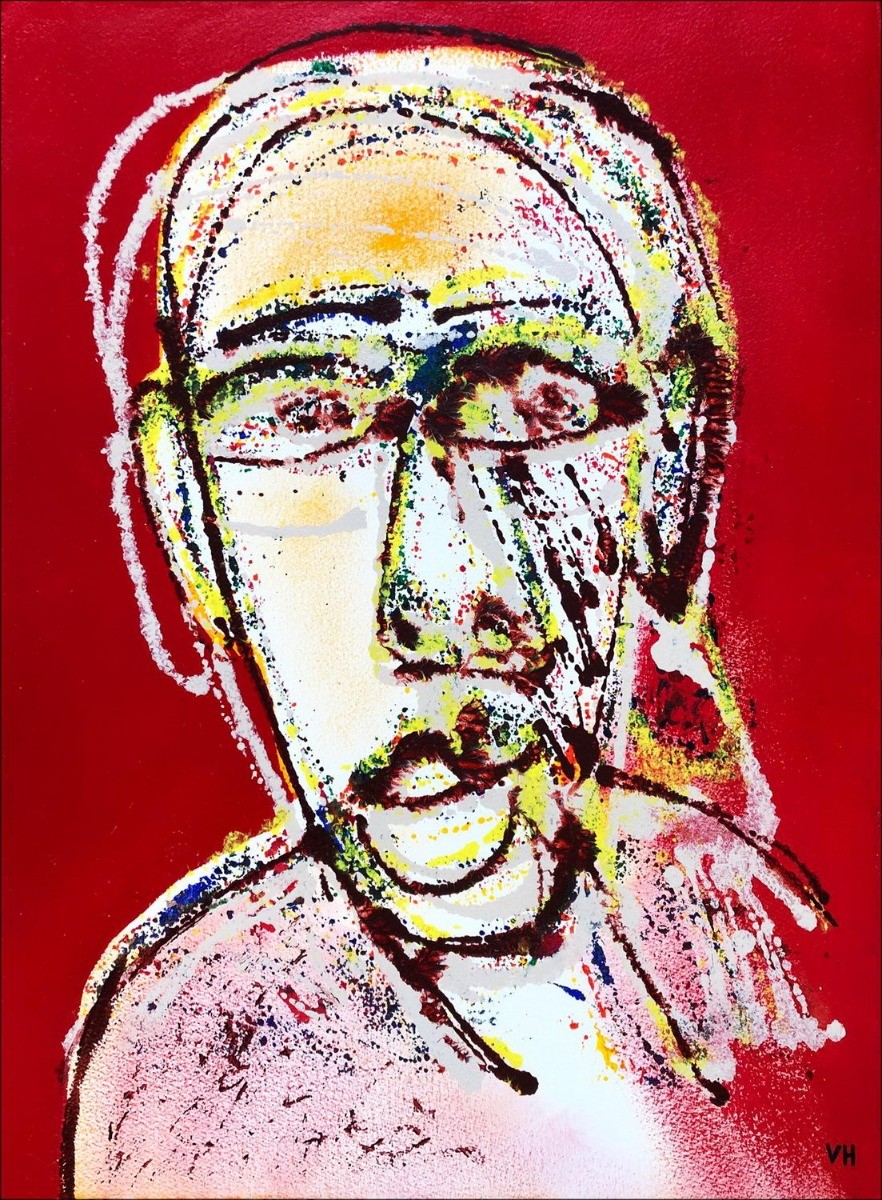 Acheter Personnage au fond rouge une Peinture originale de Victor HASCH