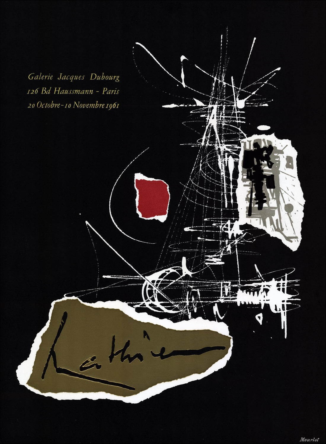 Georges MATHIEU - Litografia "Esposizione Galleria Georges Dubourg, Parigi" 66x48cm - Manifesto Originale - 1961
