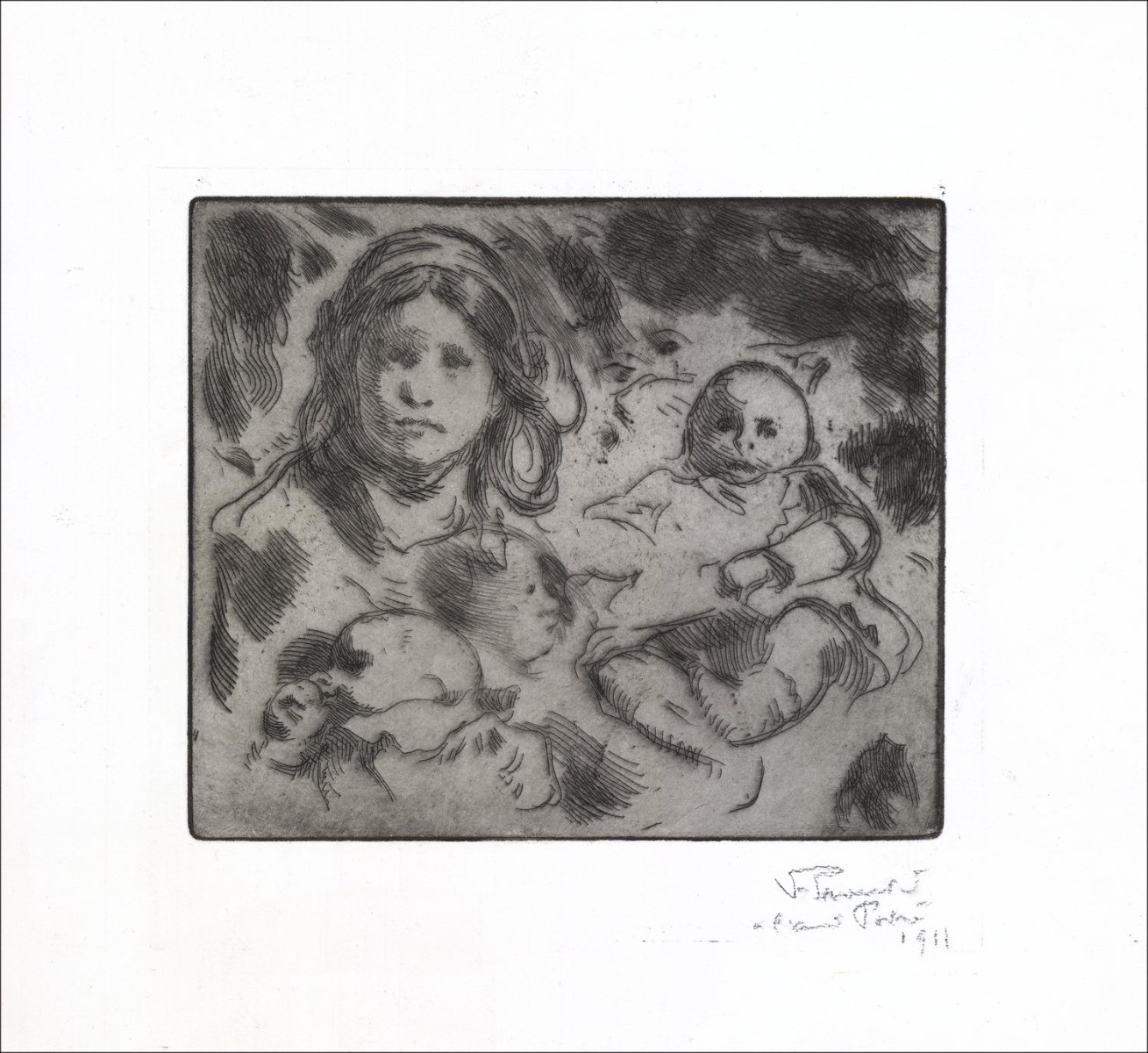 Victor PROUVÉ - Original engraving "Marianne ou le Chaperon rouge" 28x37cm - 1911