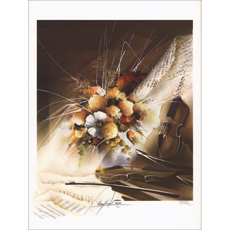 Acquista Litografia Originale di Raymond POULET Bouquet et violon