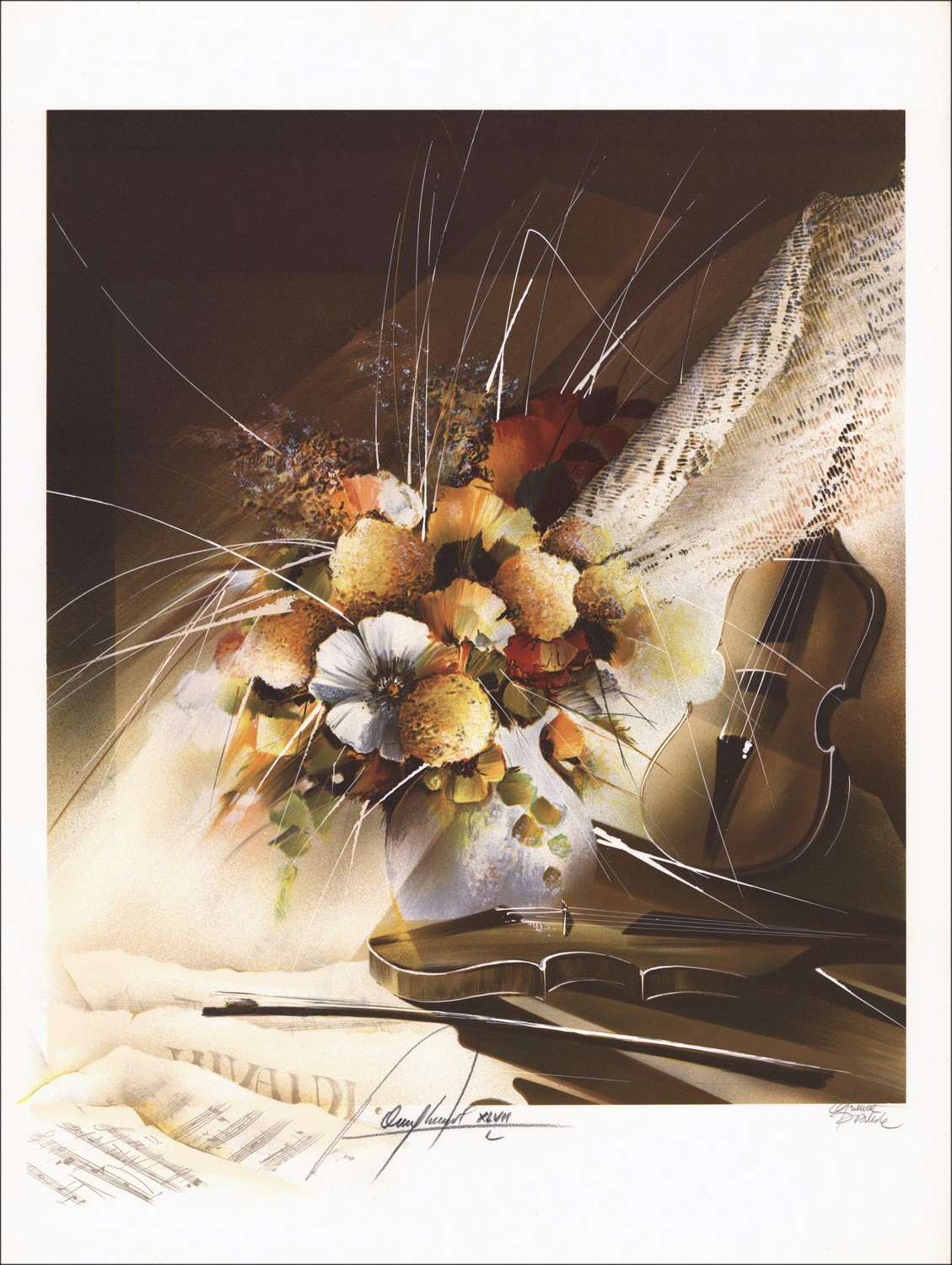 Acheter Lithographie Originale Raymond POULET Bouquet et violon