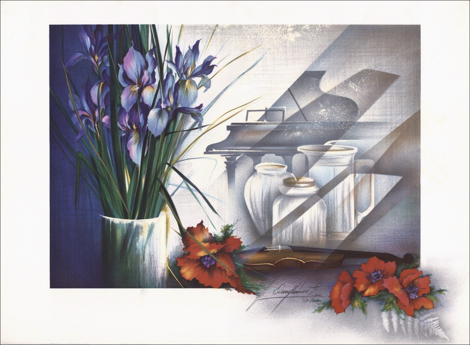 Achat Piano et bouquet de Raymond POULET Lithographie Originale 