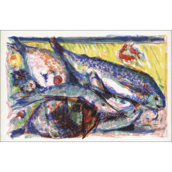 Bernard LORJOU - Lith Origin Original "Les poissons" 66x101cm - 1959 - Getekend en met potlood genummerd