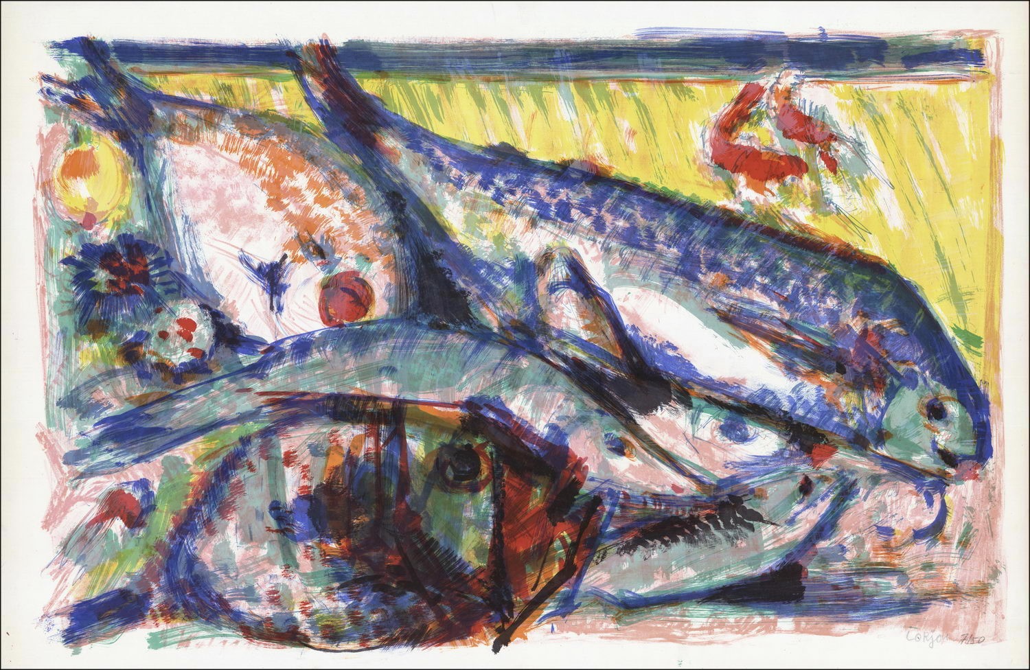 Bernard LORJOU - Lith Origin Original "Les poissons" 66x101cm - 1959 - Getekend en met potlood genummerd