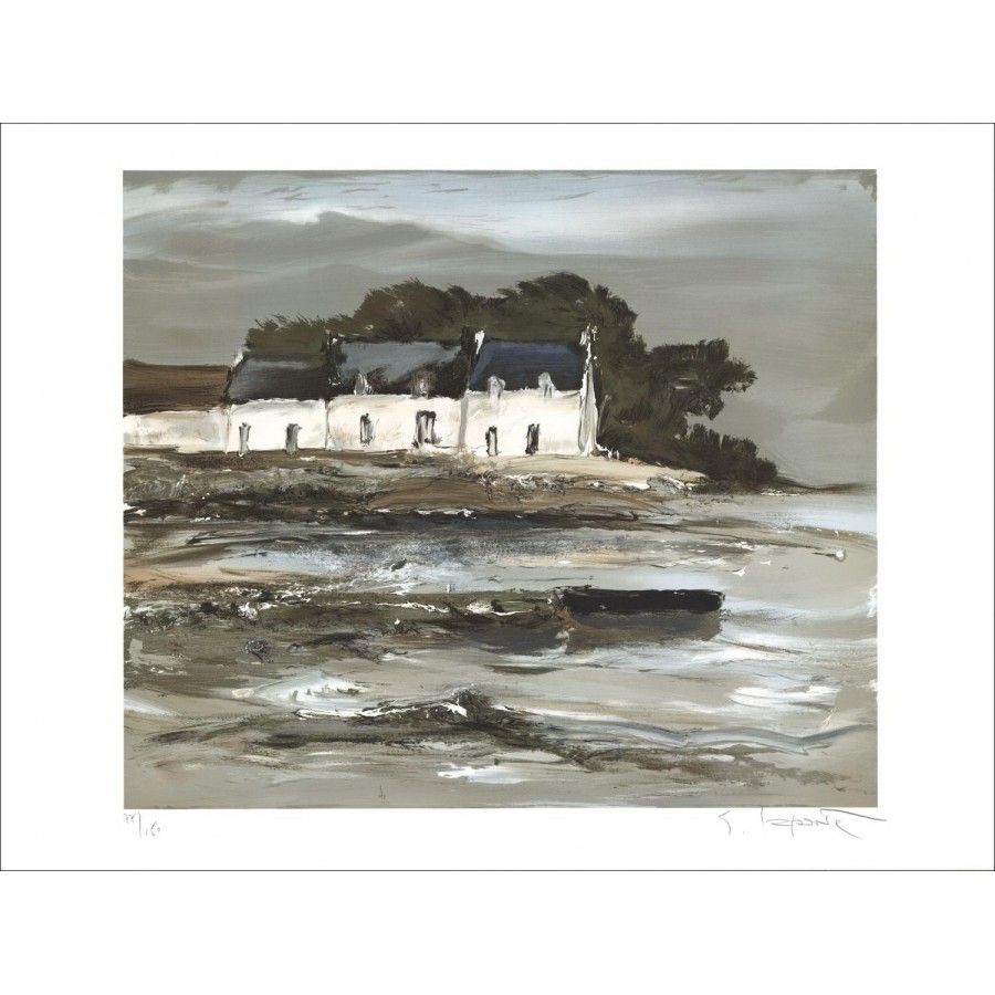 Georges Laporte - Litografia originale "Azienda agricola marina" 56x76cm - firmata e numerata a matita